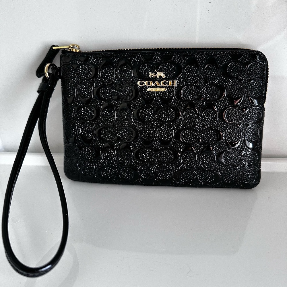 Coach Black Patent Leather Wristlet